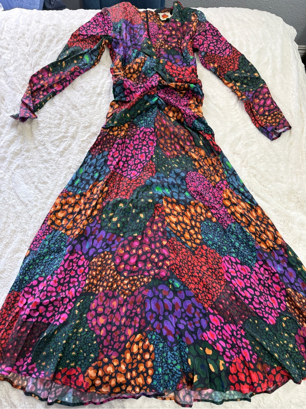 FARM Rio Colorful Leopard Ruched Midi Dress XS - Picture 2 of 10